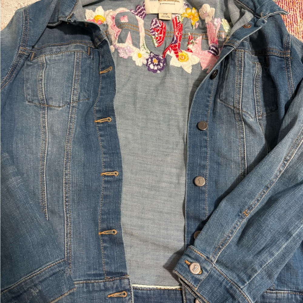 Anthropologie denim jacket with embroidery